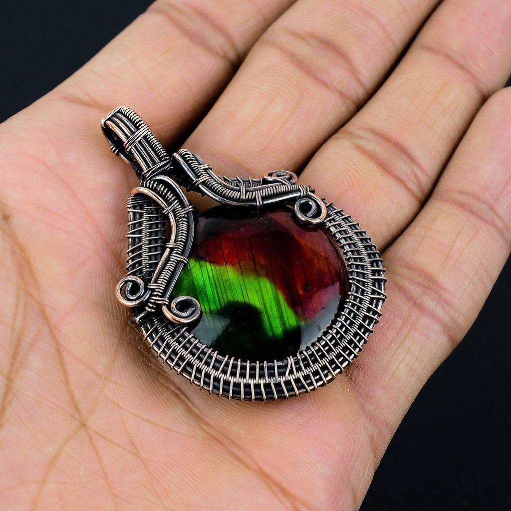 Bi-Color Labradorite Pendant Gemstone Handmade Jewelry, 999 Copper Wire Wrapped Pendant, Gift For Wife Jewelry