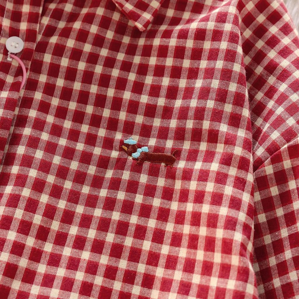 Red Plaid Women's Workwear Shirt - Spring/Summer 2025 Collection