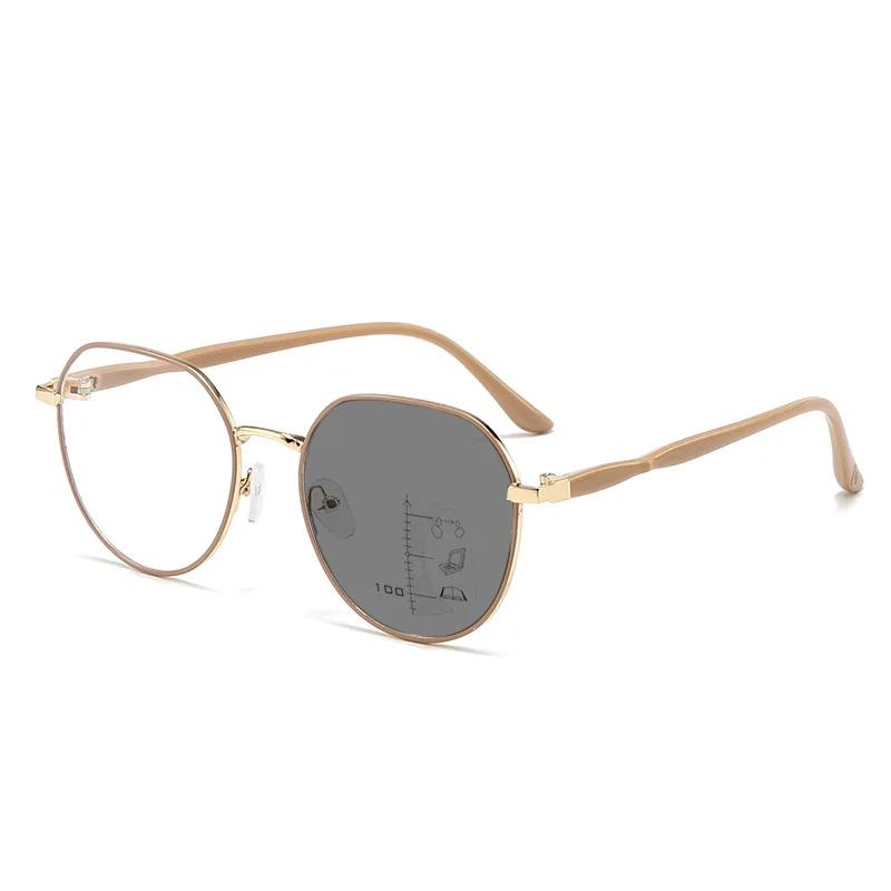 Fashion New Pochromic Multifocal Glasses Trendy Color Changing Reading Glasses Vintage Round Presbyopia Sunglasses +1.0+3.5