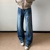 Herren Vintage Gewaschene Blaue Jeans Gerader Schnitt Locker Bequem Lässige Hose