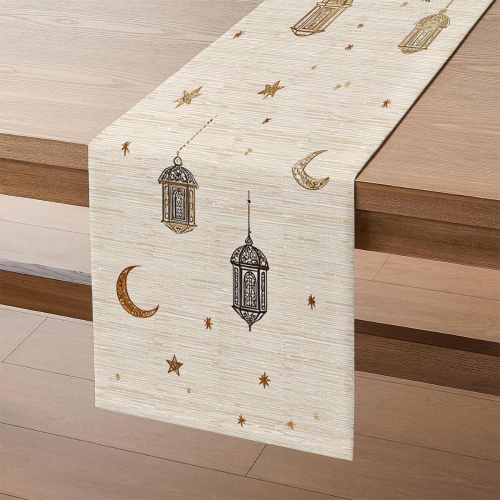 Vintage Moon Star Table Runner Washable Dinner Table Cloth Ramadan Table Runner  Kitchen