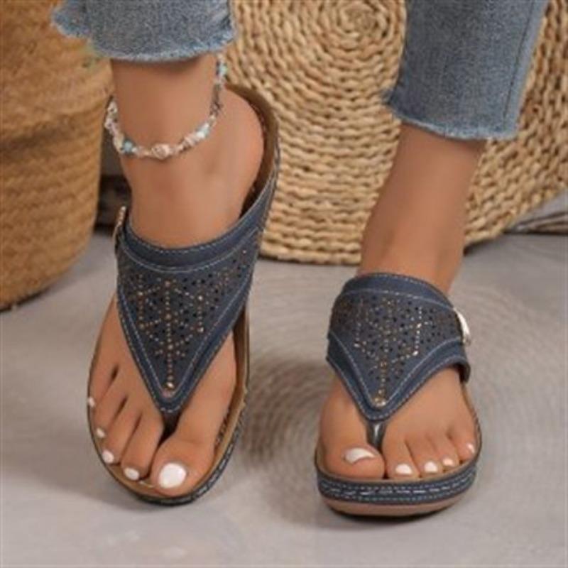 

Bright brick sparkling solid color round head thick bottom fashionable hollow out wearing herringbone sandals women 43 синий