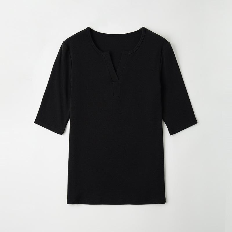 

Tencel wool blended five-quarter-sleeved top autumn new simple soft waxy stacked knitted fabric bottoming shirt 2XL