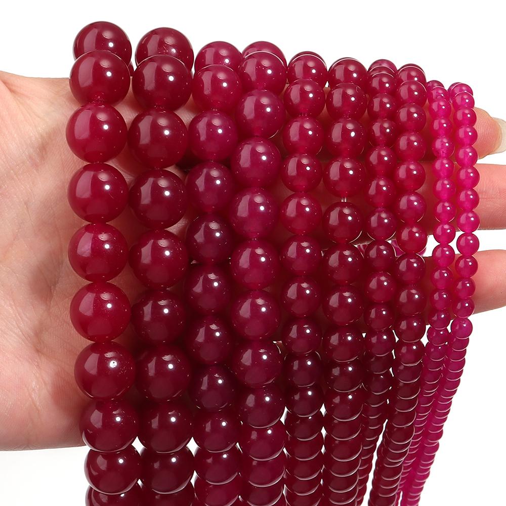 1 Strand Natural Purple Red Chalcedony Stone Beads 4 6 8 10 12mm Round Gemstone Beads for Jewelry Making DIY Bracelets Necklace