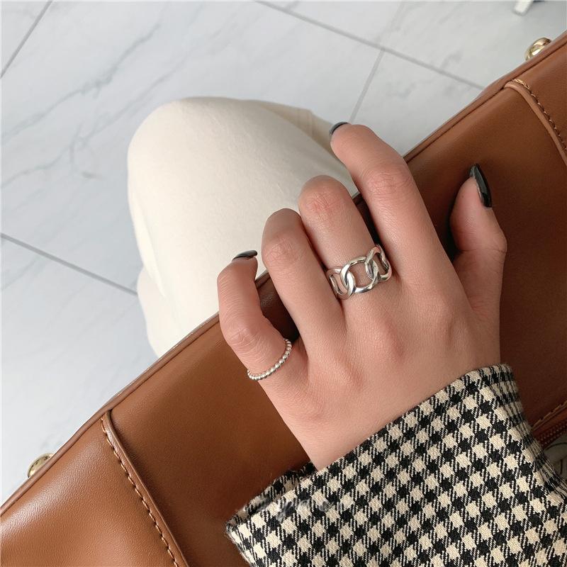 VENTFILLE 925 Sterling Silver Wide Chain Hollow Cool Open Ring Fashion Punk Geometric Trendy Party Jewelry Gifts Dropshipping