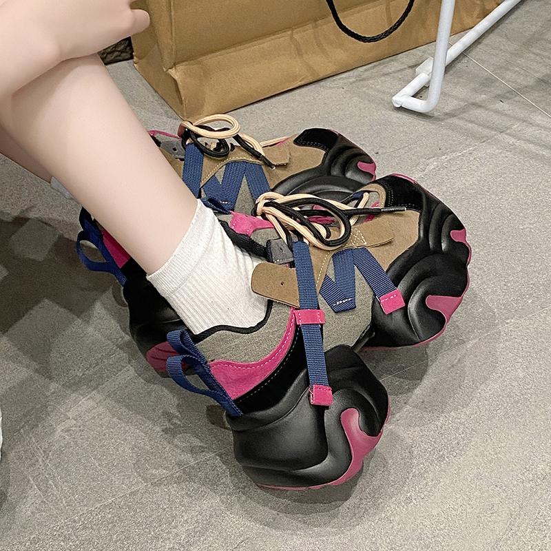 Fashion Women Sneakers Genuine leather Platform Sneakers Women Casual Shoes Chunky Sneaker 7.5CM Increase Designer Thick Sole Dad Shoes