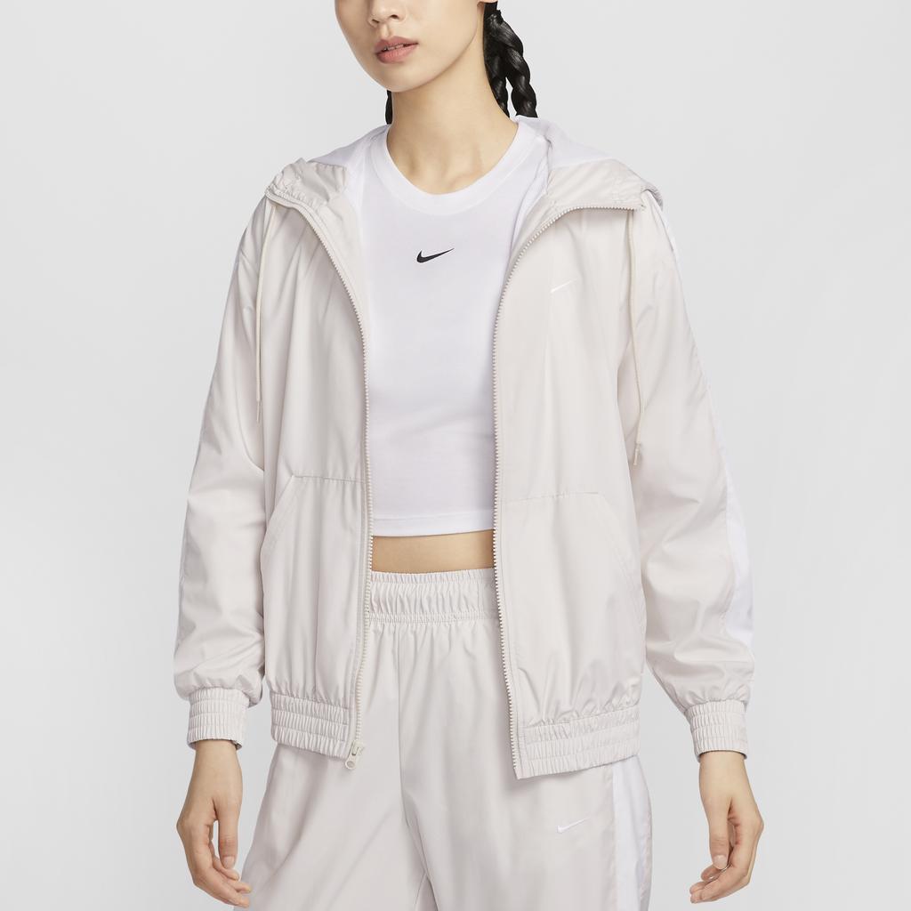 Nike Striped Hooded Zip-Up Long Sleeve Jacket Women Jackets Beige FV6299-104