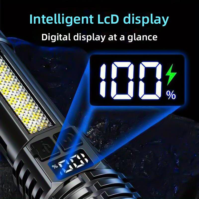 P50 COB Flashlight Portable Rechargeable Bright Household LED Lamp Built-in Battery, with Power Display.