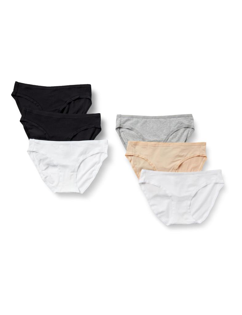 Amazon Essentials Cotton Bikini Size L 6-Pack Shorts, Women's, Black/Heather Gray/White/Light Pink,