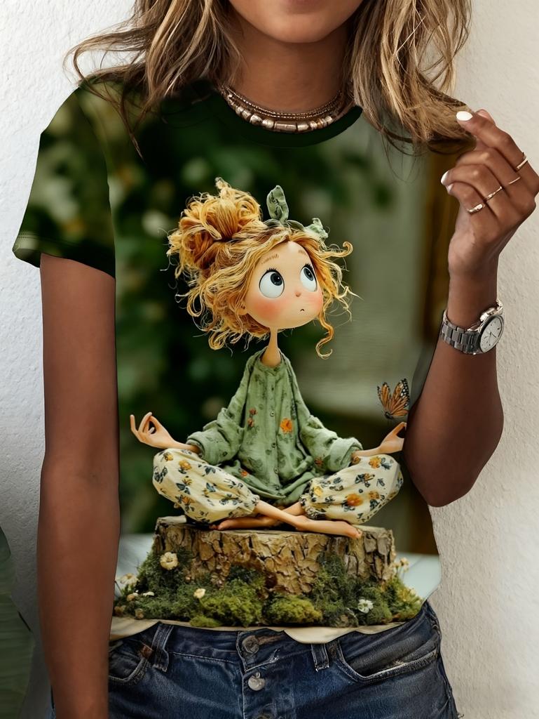 Women's Short Sleeved T-Shirts Cute Cartoon Girl Graphic Summer Casual Women's O-Neck Y2k Tops T-Shirt Street Elegant Clothing