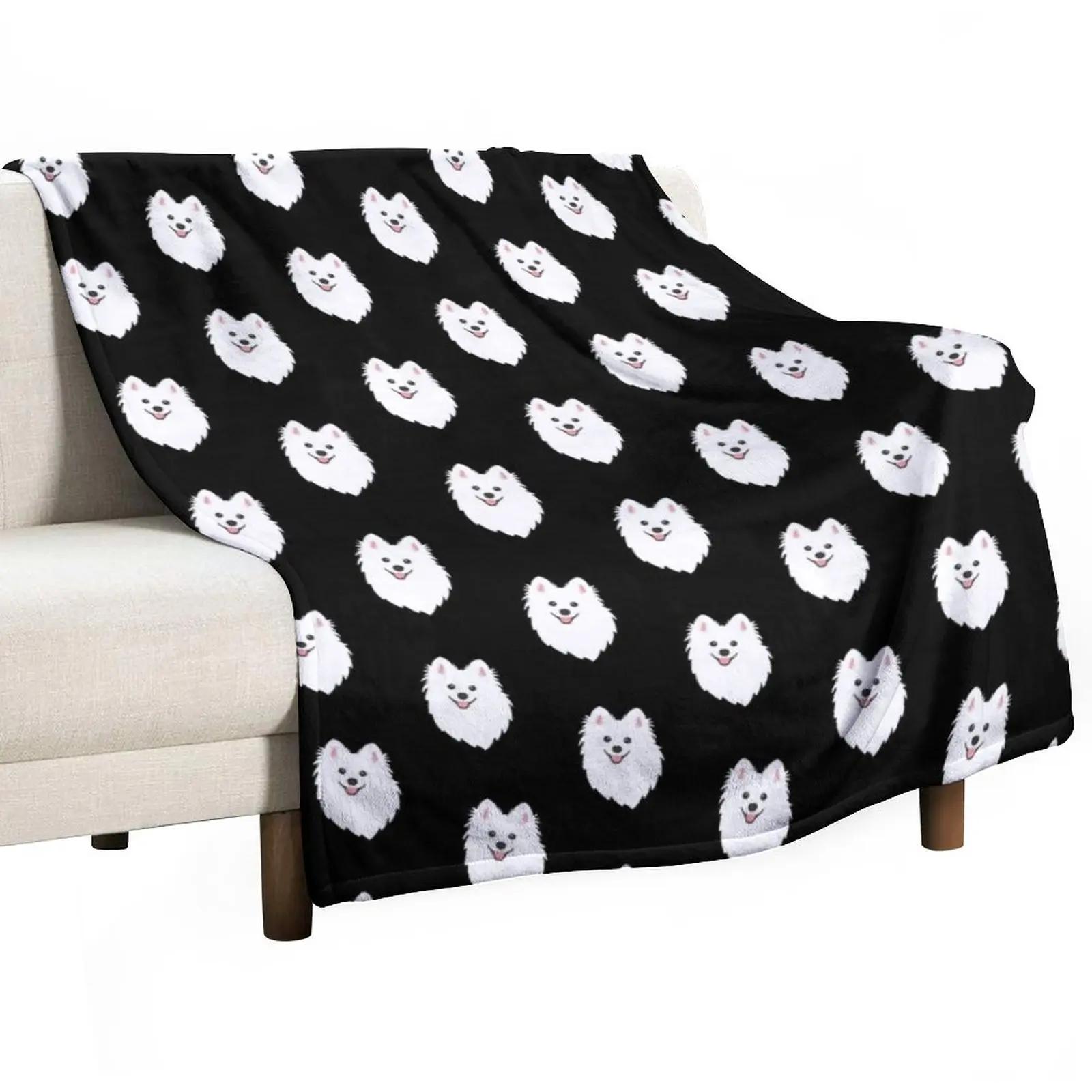 

Curious White Spitz Puppy Dog - Charcoal Black Throw Blanket Tourist Blanket blankets and throws 30x40in