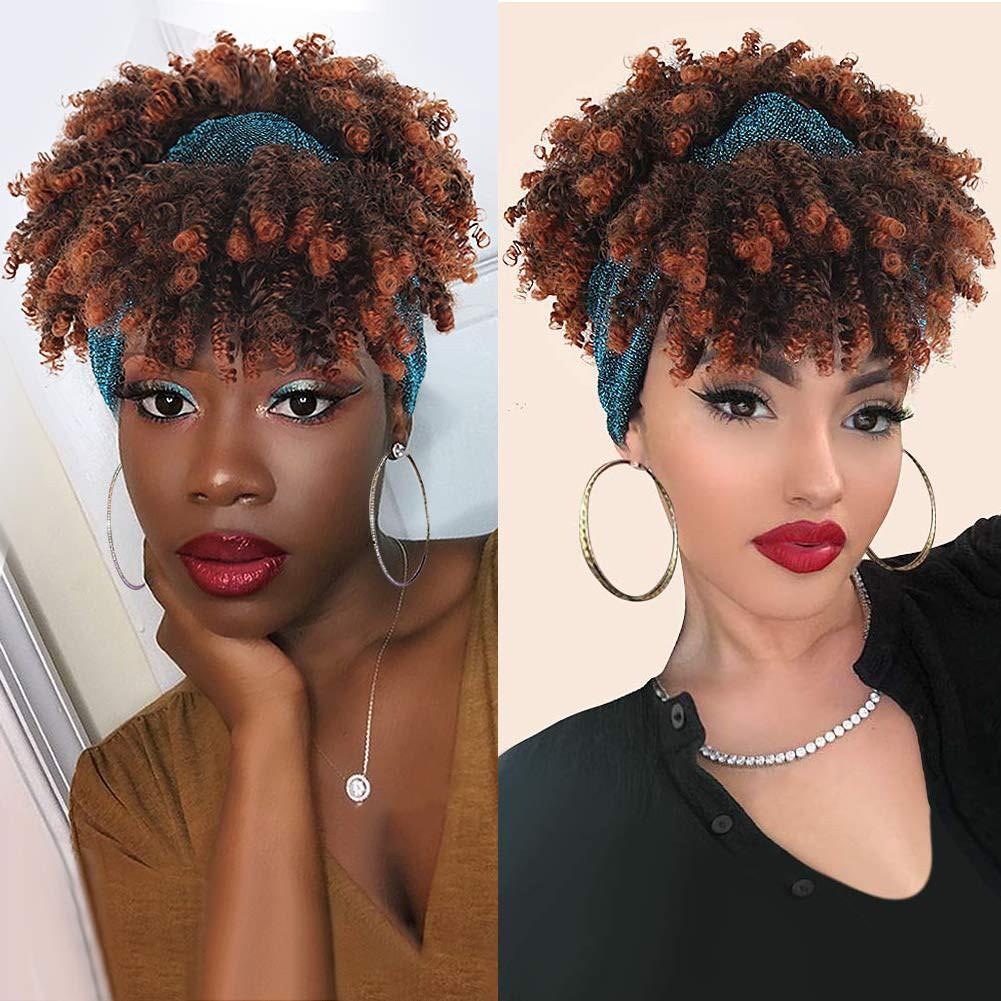 Short Afro Kinky Curly Headband Wigs Wholesale Ombre Brown Heat Resistant Fibre Synthetic Hair Headband Wigs for Black Women