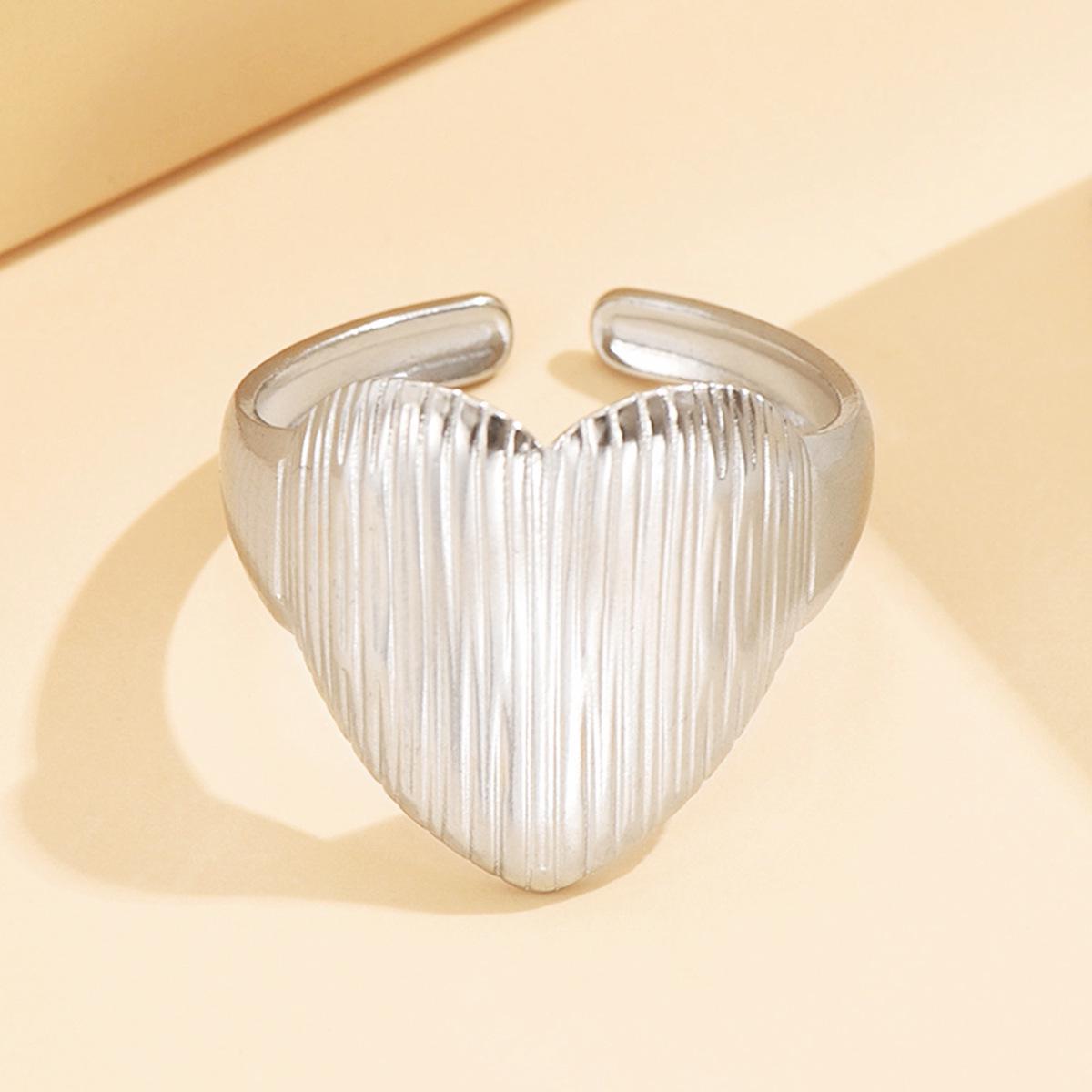 Stainless Steel Heart Ring: Personalized Geometric Design, Open Adjustable for Women