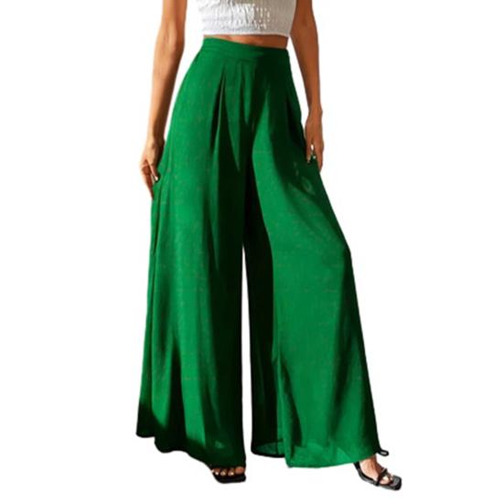 Women Pants Elastic High Waist Wide Leg Loose Fit Casual Trousers Summer Chiffon Long