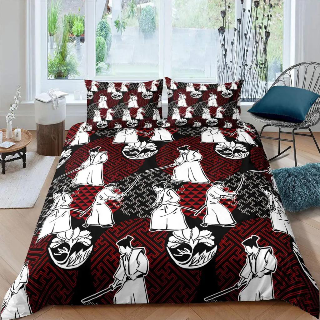 Japanese Style Duvet Cover Koi Fish Cherry Ukiyo-E Geisha Quilt Cover Sun Crane Polyester Japanese Culture Theme Bedroom Decor