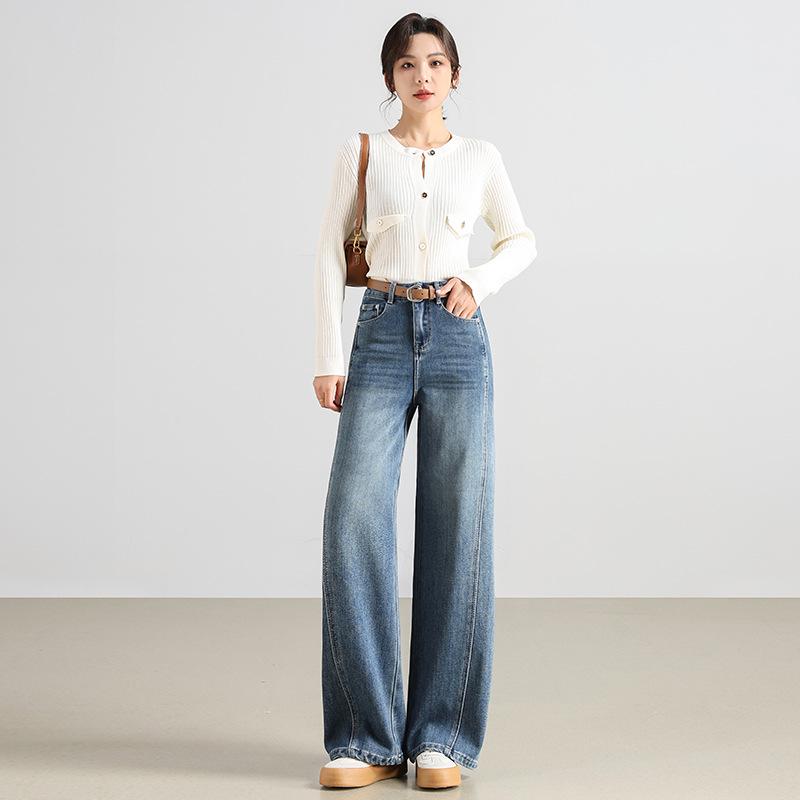 

Женские джинсы с высокой талией, в стиле ретро, прямого кроя - варианты петит и широкие для весны и осени 2025 32 (145-155 kg)