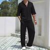 2024 Men's Casual Two-Piece Commuter Suit: Solid Short-Sleeve Shirt & Trousers