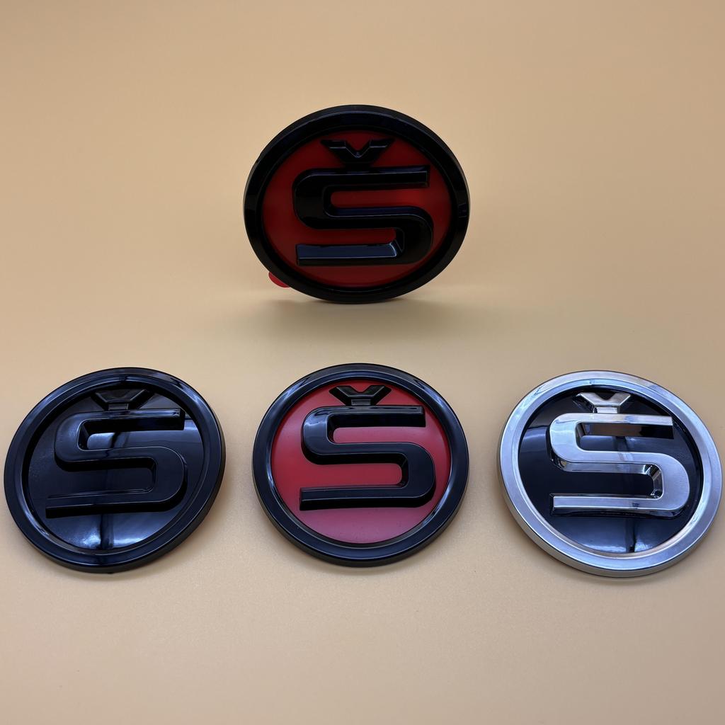 1pcs 9cm 8cm Refit S Logo Car Front Hood Rear Trunk Emblem For Fabia Octavia VRS Superb Rapid Yeti Karoq Vision Accessories