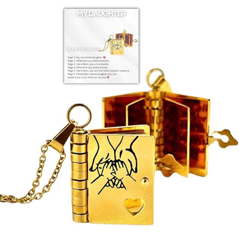 Openable Daughter Book Necklace Stainless Steel With Pages Of Engraved Information Message Mini Book Pendant Necklace Gold Color