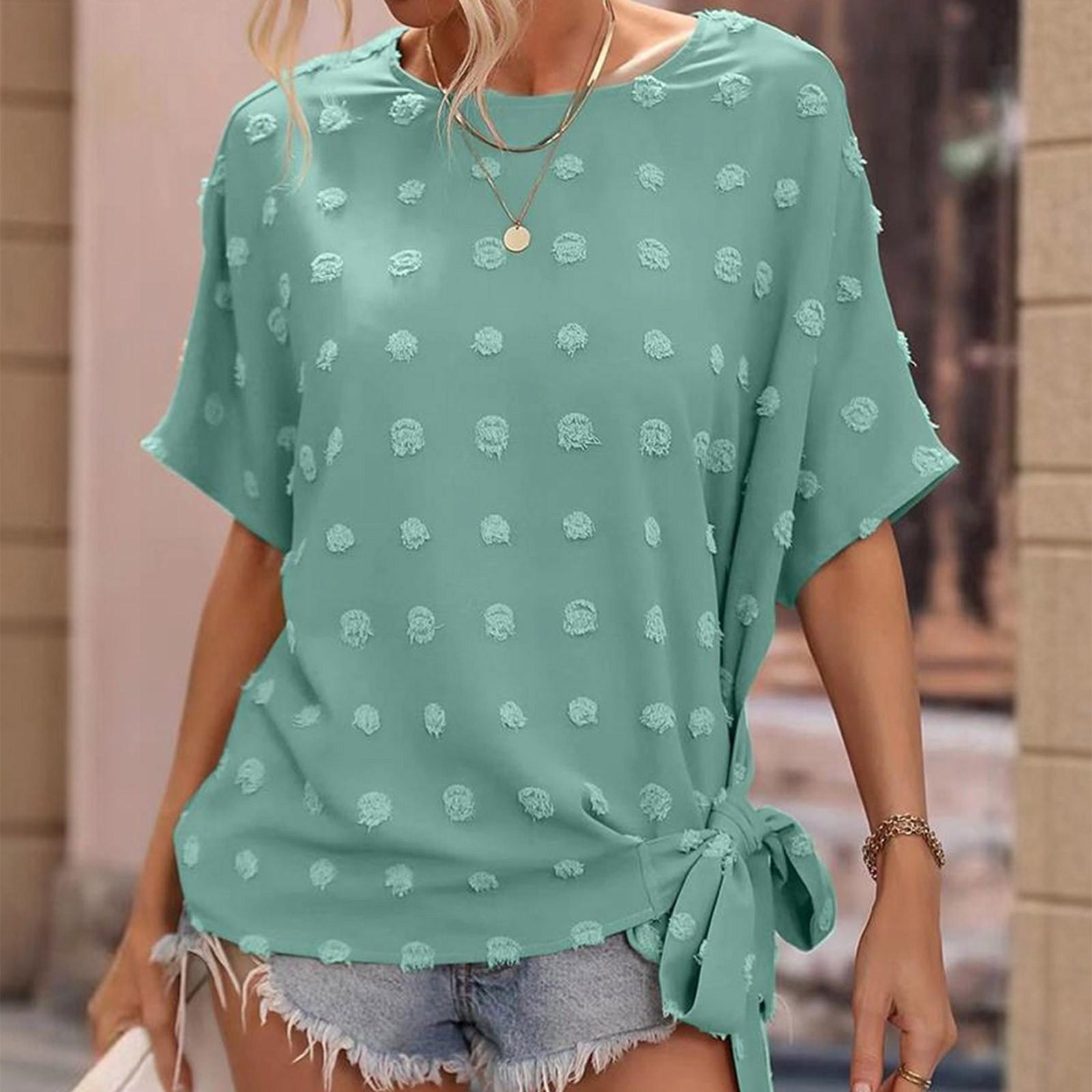 

Women s Fashion Round Neck Knot Short Sleeve Shirt Top XXL