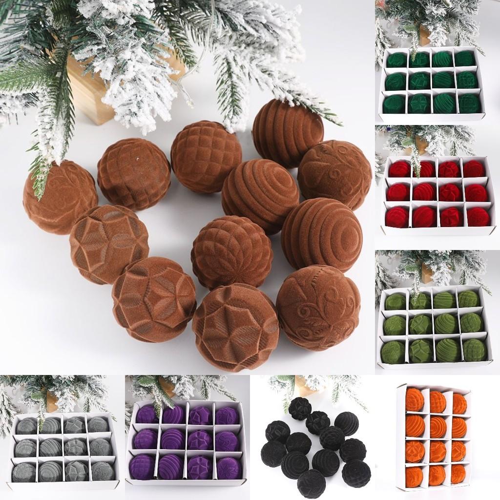 Lebhaftes 6cm Samt Weihnachtsornamente Set mit 12 bunten Kunststoff Baumdekorationen