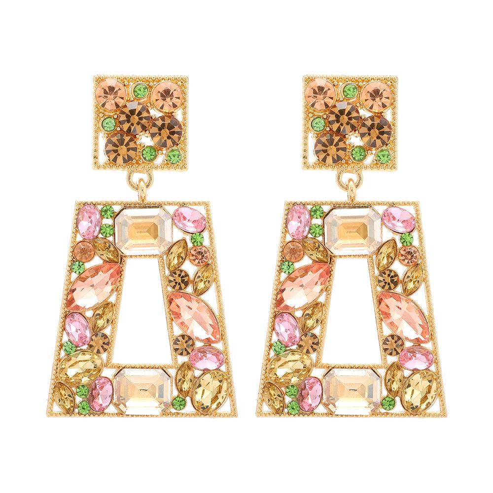 Cercei Geometrici Trapezoidali Retro din Aliaj cu Strassuri: Cercei lungi eleganți de lux pentru femei