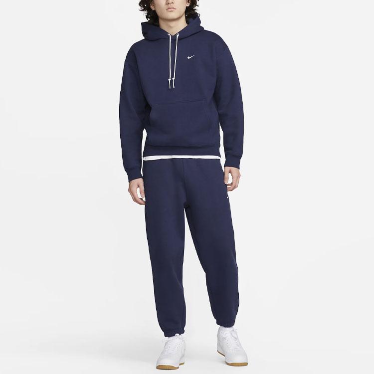 Nike Embroidered Logo Solid Long Sleeve Hoodie Men Tops Deep-Blue DX1356-410