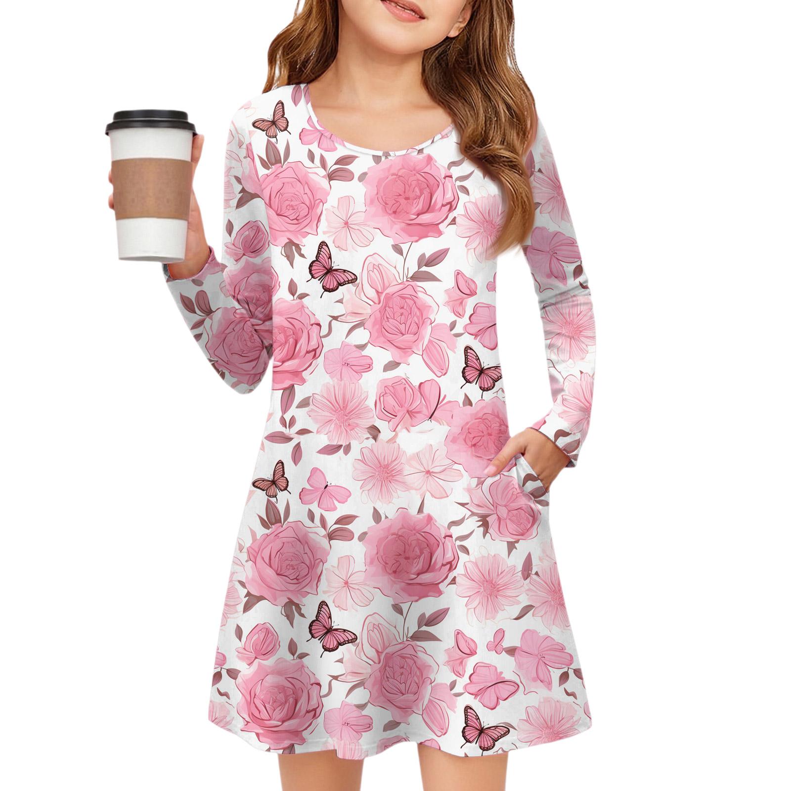 

Платье с длинным рукавом для девочек - Платье с цветными карманами 110 розовый