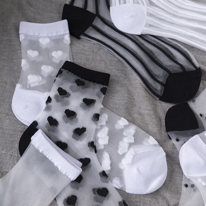 Summer Breathable Crystal Silk Stockings Women Invisible Transparent Mesh Lace Socks School Student Sports Casual Leisure Socks