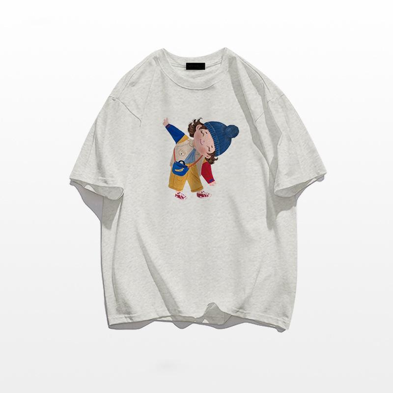 Summer 2025 Women's Loose Cartoon Print Pure Cotton T-Shirt