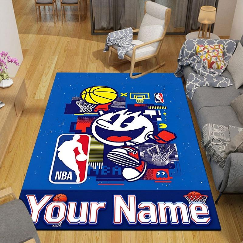 Custom 1Pc Custom Retro Basketball Flannel Personalized Rug Non Slip Floor Mat Soft Carpet for Living Bedroom Office Home Decor Gift