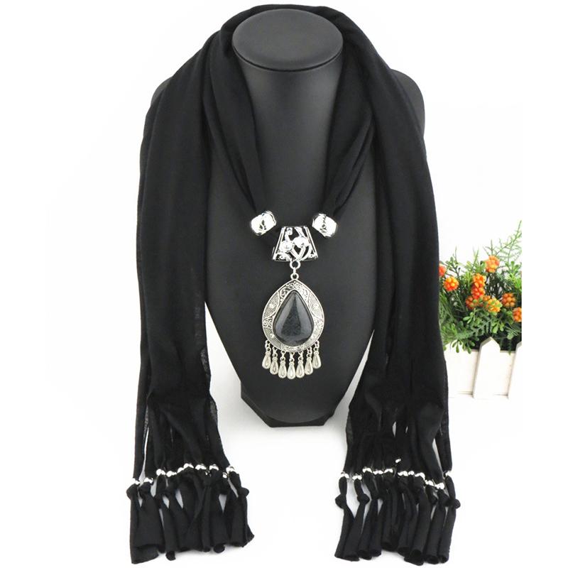 Elegant Polyester Scarf with Teardrop Pendant & Tassels – Women’s Stylish Solid Color Fashion Accessory