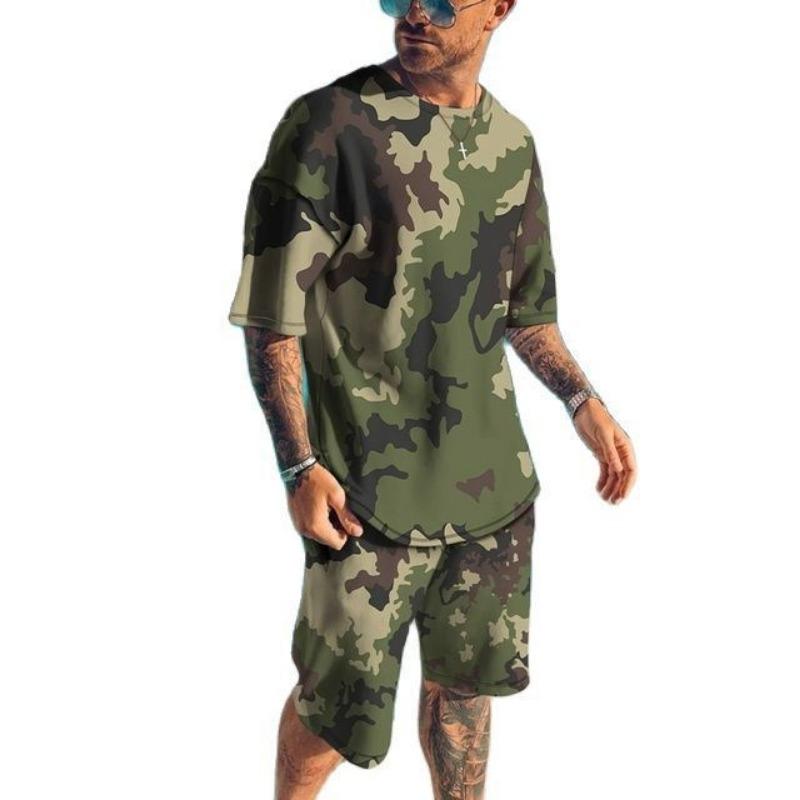 Summer New Men's Tracksuits 3D Printed T-shirt Set Camouflage