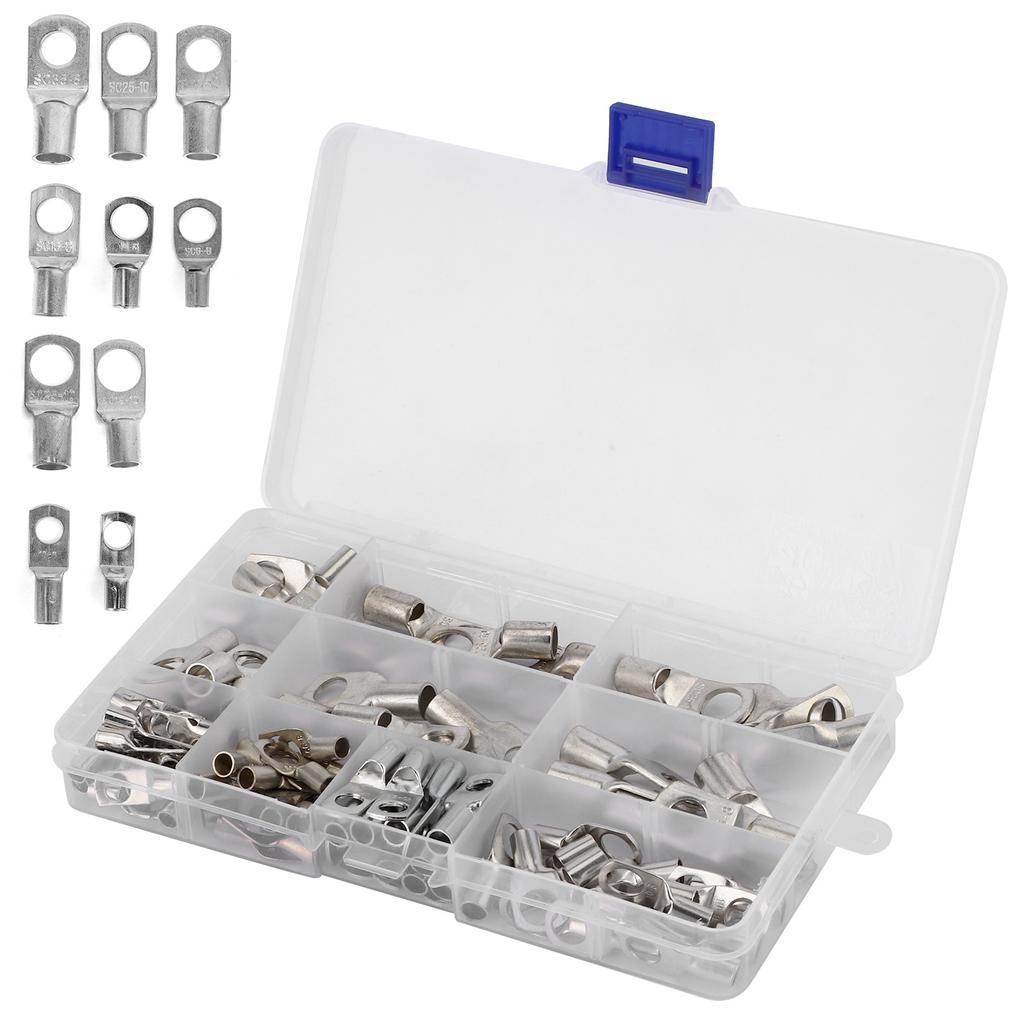 90pcs SC Battery Wire Lugs Tinned Copper Crimp Rings Connectors Eyelets for Auto Car Marine