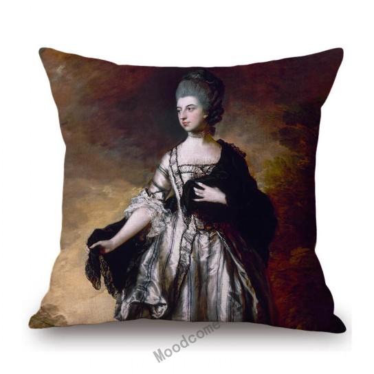 Royal Court Portrait Oil Painting Duchess Princess Ladyship Home Decoration Art Sofa Cotton Linen Throw Pillow Cushion Cover