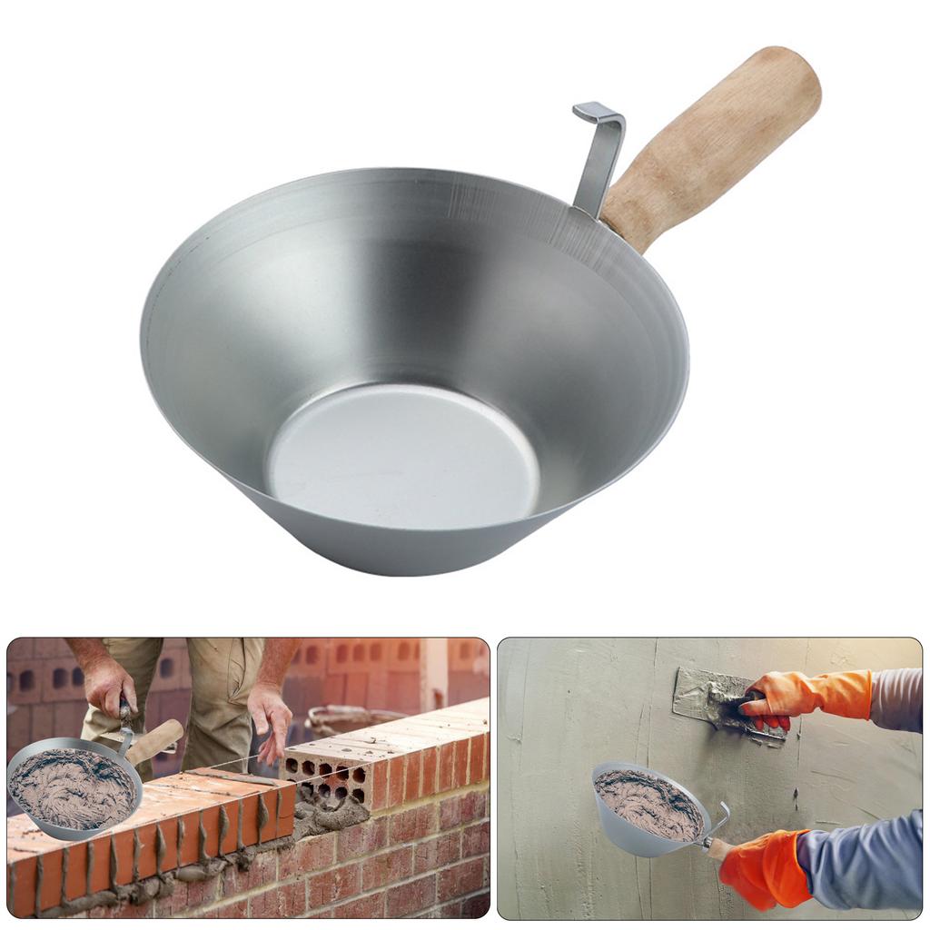 Stainless Steel Mud Pans With Wood Handle Heavy Duty Drywall Plaster Mud Pans Scraping Bar Scoops for Plastering Tools