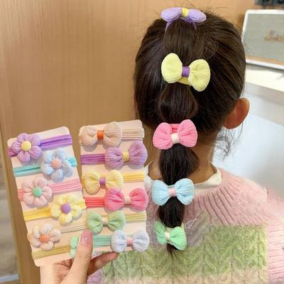 6PCS Princess Flower Bow Scrunchies – Sweet Elastic Hair Ties for Girls & Women