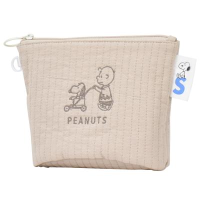 Marimocraft Snoopy Cosmetic Large Small Item Nubi Quilted Character Beige Pouch, Capacity, Storage, Fabric, Boat-Shaped, Freestanding, Women's,