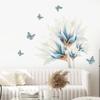 Watercolor Blue Flowers and Butterfly Wall Stickers for Living Room Bedroom Wall Decals Wardrobe Stickers PVC Removable Poster