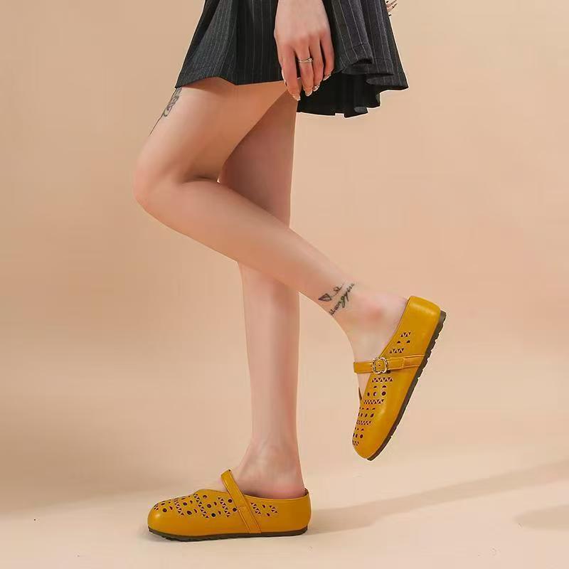

Retro hollow women s Doudou shoes 2025 summer new two wear soft sole gentle wind shallow mouth comfortable shoes women s sandals 35 жовтий