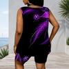 Women Plus Size Blue Black Abstract Printed Scoop Neck Sleeveless Tank Top Fitted Shorts Two Piece Set