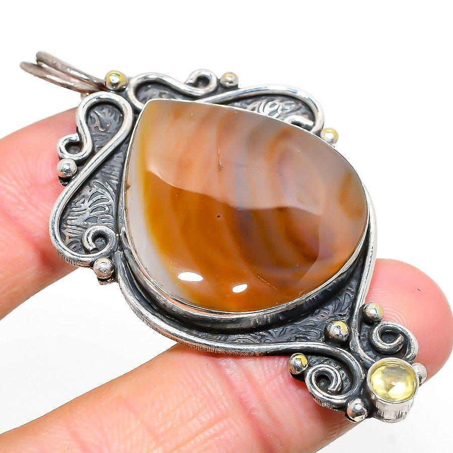 

Carnelian, Citrine Handmade 925 Sterling Silver Gift Pendant 2.68 h1W64