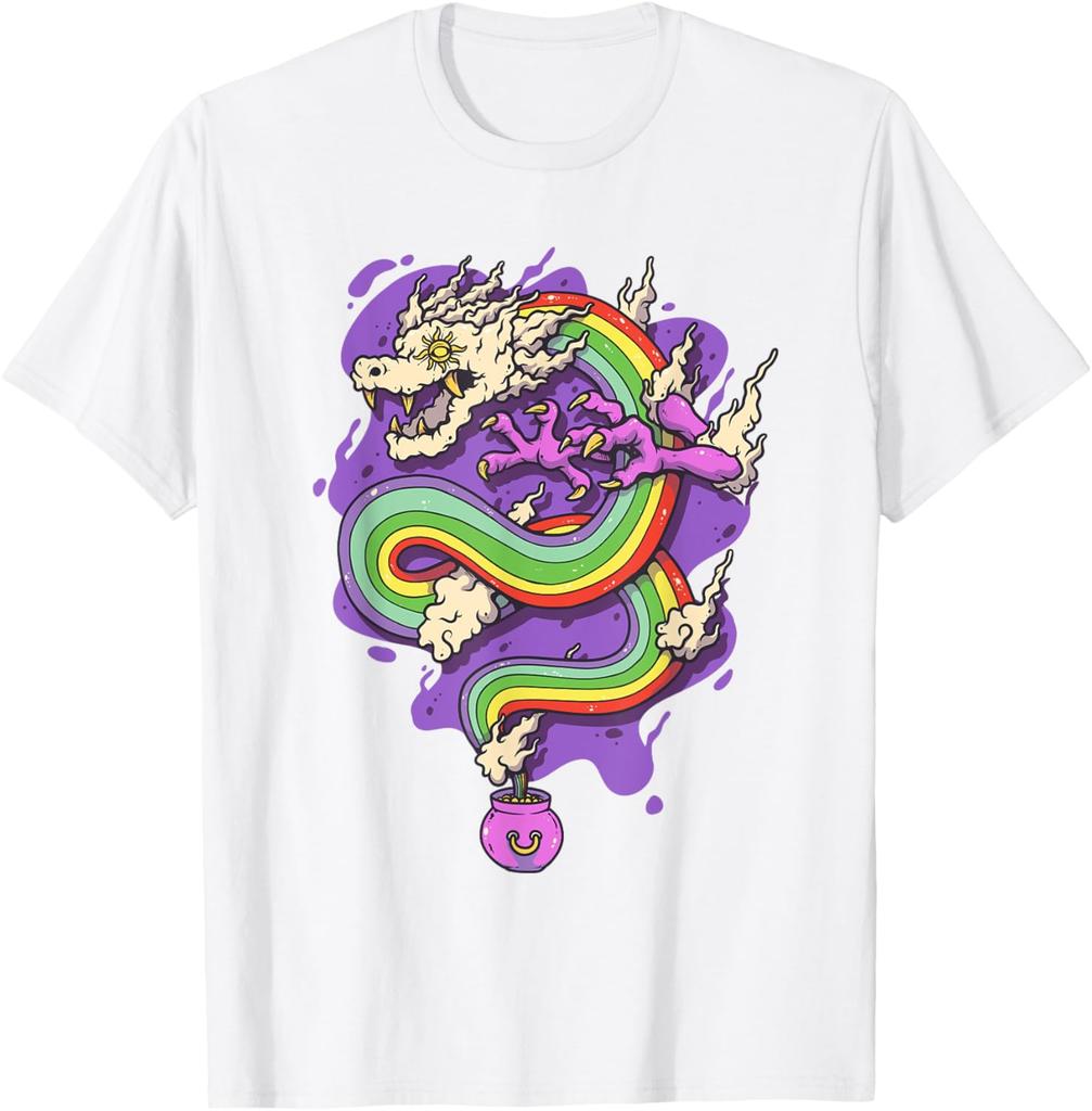 Rainbow Dragon Pot Magic Potion Graphic Tee Casual Cotton T-Shirt For Men Summer