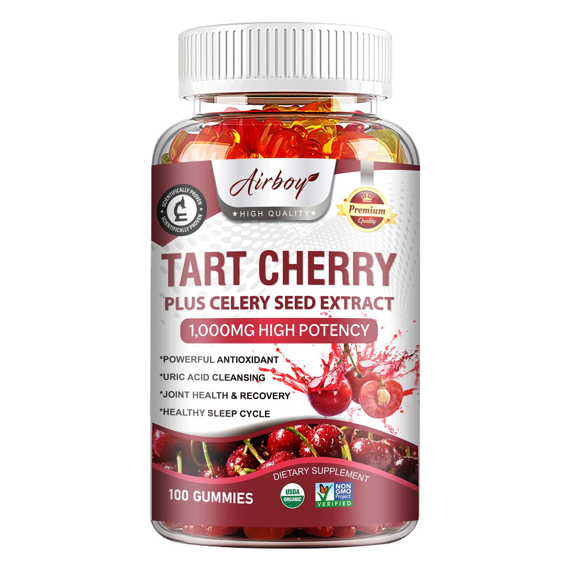 

Tart cherry and celery seed extract gummies, high concentration 1,000 mg, antioxidant, helps clear uric acid, and supports joint health. 100
