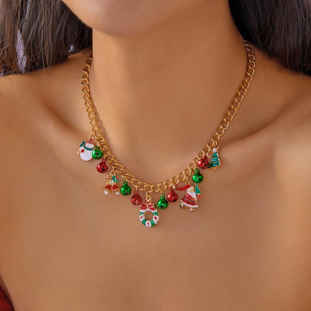 Creative Christmas Elements Metal Chain Bracelets for Women Men Santa Claus Tree Elk Snowman Pendant Necklace Festival Jewelry