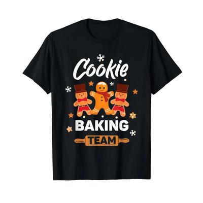 Cookie Baking Team Christmas Family Gingerbread T Shirt Black Vintage Streetwear Graphic Homme Designer Clothes Fashion