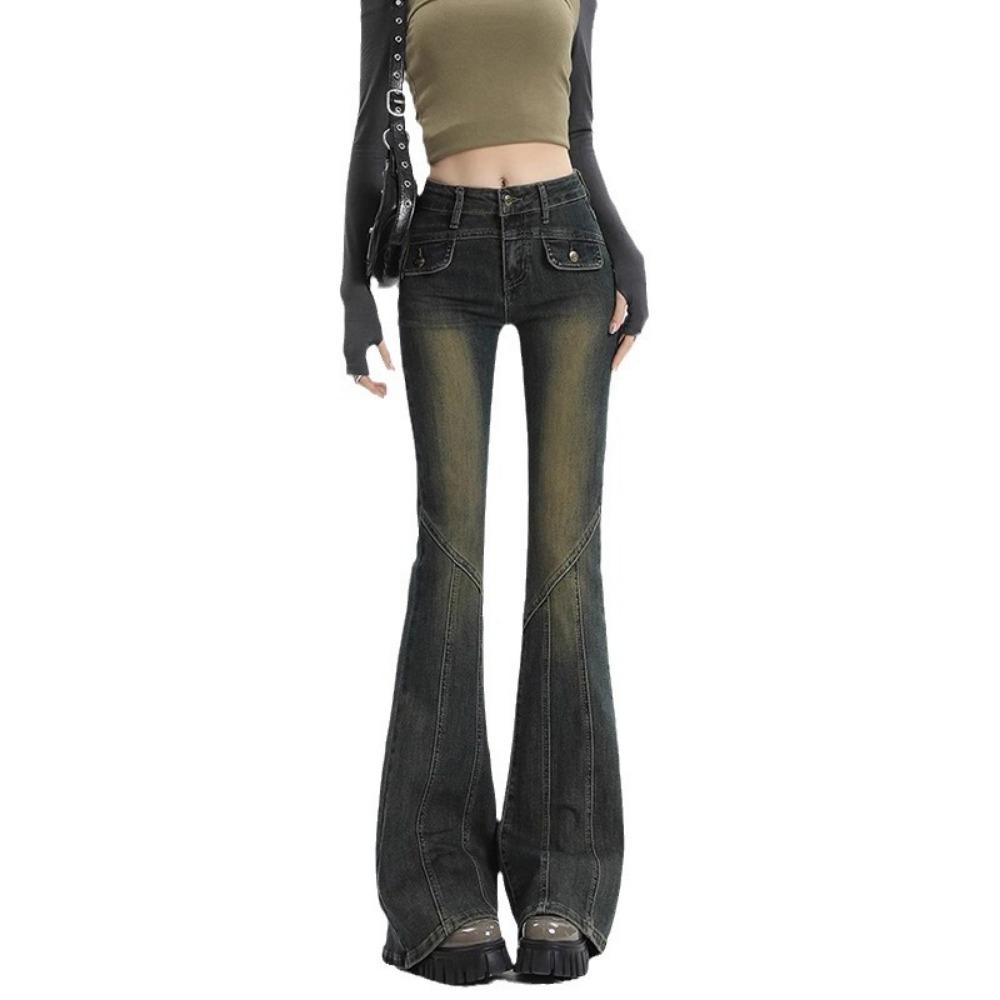 Micro-pull jeans women's spring and autumn new high-waisted slim-fitting and thin design sense Spice girl horseshoe flared pants tide