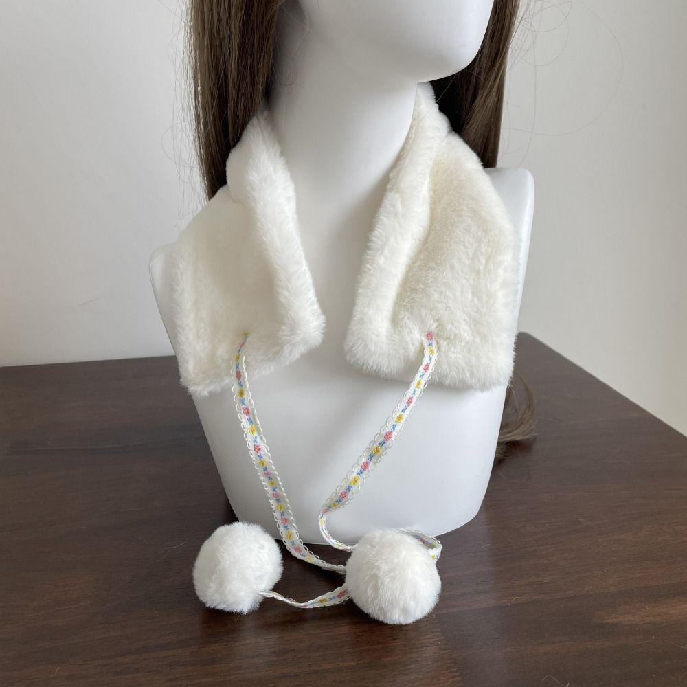 Winter Warm Neck Warmer with Plush Balls Neckerchief Wrap Cute Neck Scarf  Girls