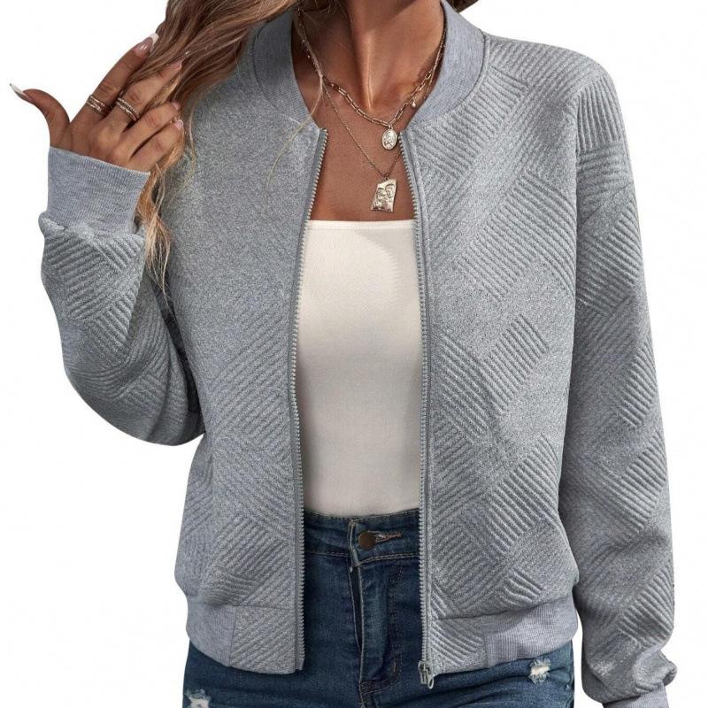 New Autumn and Winter Solid Color Zipper Jacket Baseball Collar Casual Jacket for Women