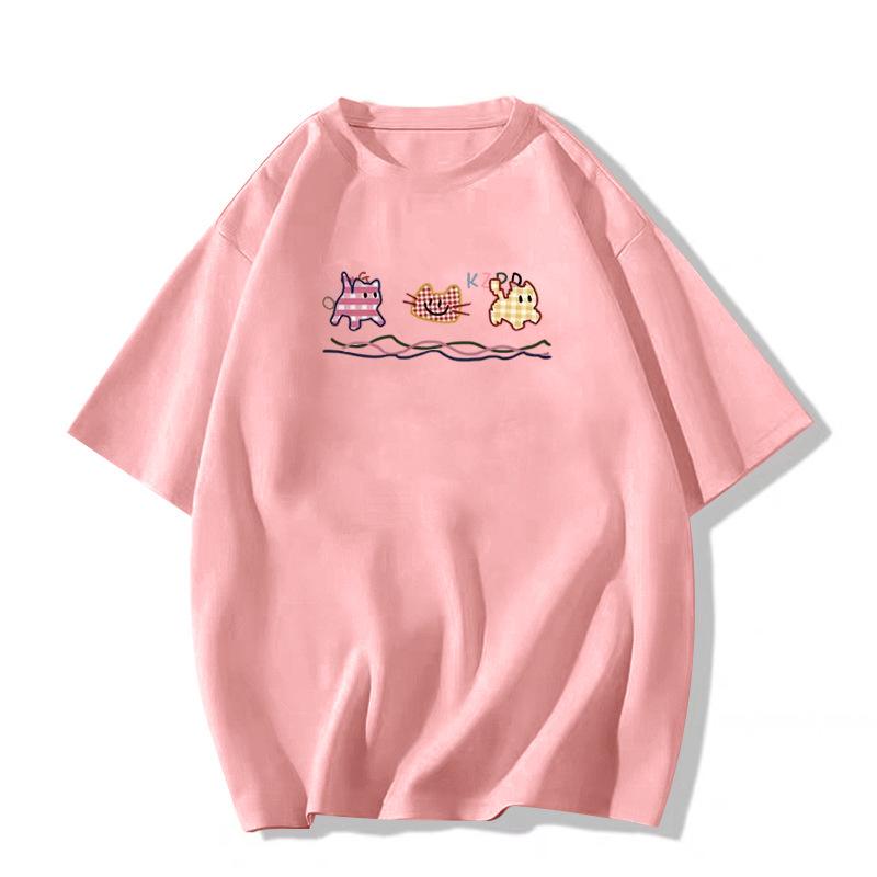 

2025 Женская шикарная хлопковая футболка свободного кроя - Корейский ленивый стиль, короткий рукав, лето 3XL розовый